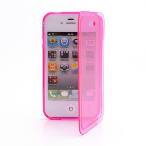 Smooth Flip Folio TPU Gel Case Cover for iPhone 4 4S - Transparent Rose