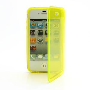 Smooth Flip Folio TPU Gel Case Cover for iPhone 4 4S - Transparent Yellow