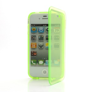 Smooth Flip Folio TPU Gel Case Cover for iPhone 4 4S - Transparent Yellowgreen