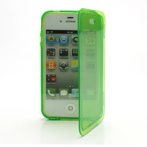 Smooth Flip Folio TPU Gel Case Cover for iPhone 4 4S - Transparent Green