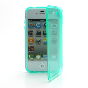 Smooth Flip Folio TPU Gel Case Cover for iPhone 4 4S - Transparent Cyan