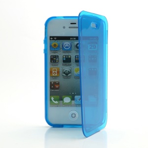 Smooth Flip Folio TPU Gel Case Cover for iPhone 4 4S - Transparent Blue