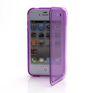Smooth Flip Folio TPU Gel Case Cover for iPhone 4 4S - Transparent Purple