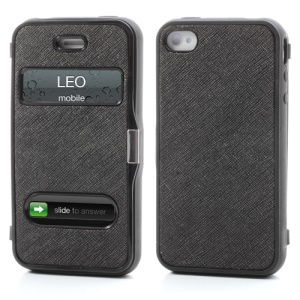 Cross Grain Flexible Flip Folio Folding Cover TPU Gel Case for iPhone 4 4S - Black