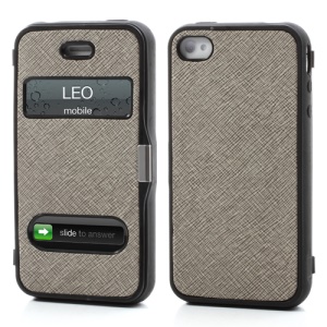 Cross Grain Flexible Flip Folio Folding Cover TPU Gel Case for iPhone 4 4S - Grey