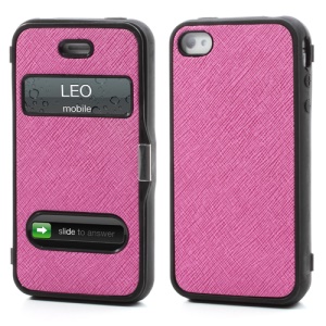 Cross Grain Flexible Flip Folio Folding Cover TPU Gel Case for iPhone 4 4S - Rose