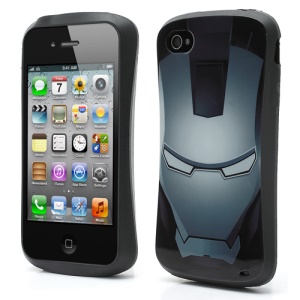 Super Hero Iron Man Pattern TPU Gel Case Cover for iPhone 4 4S - Grey