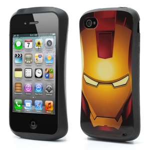 Super Hero Iron Man Pattern TPU Gel Case Cover for iPhone 4 4S - Yellow