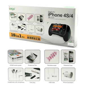 18 in 1 ipega Accessories Kit for iPhone 4 4S (Car Charger + Headphones + Case + Grip + Home Button Sticker etc)
