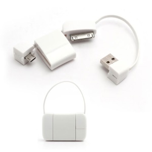 Newest Handbag 30 Pin + Micro USB Data Charge Cable for iPad iPhone 4 4S Samsung HTC LG etc - White