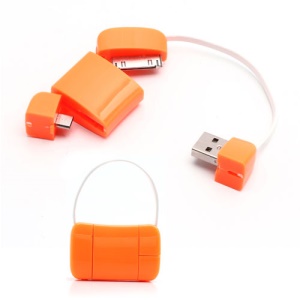 Newest Handbag 30 Pin + Micro USB Data Charge Cable for iPad iPhone 4 4S Samsung HTC LG etc - Orange