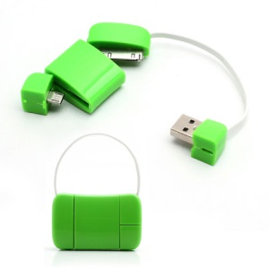 Newest Handbag 30 Pin + Micro USB Data Charge Cable for iPad iPhone 4 4S Samsung HTC LG etc - Green