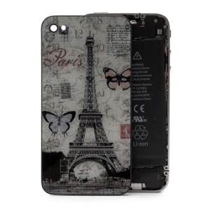 Paris Eiffel Tower Butterfly Glass Back Cover Housing Battery Door for iPhone 4S