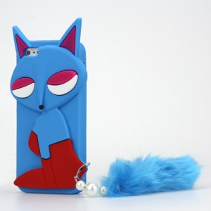 Cute Lady Fox with Tail Soft Silicone Case for iPhone 5 - Blue
