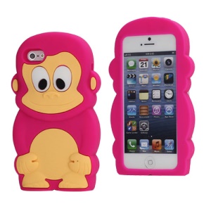 Cute 3D Monkey Shaped Soft Protective Silicone Jelly Case for iPhone 5 - Rose