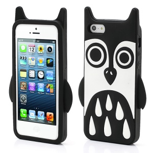Adorable Owl Design Soft Silicone Skin Case Cover for iPhone 5 - Black
