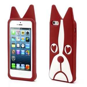 3D Dog Shaped Flex Silicone Gel Case Cover for iPhone 5 - Red
