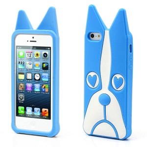 3D Dog Shaped Flex Silicone Gel Case Cover for iPhone 5 - Blue