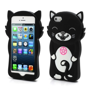 3D Smiley Cat Soft Silicone Gel Jelly Case Shell for iPhone 5 - Black