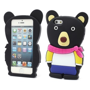 3D Cute Little Bear Shaped Soft Silicone Cover Case for iPhone 5 - Black