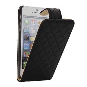 Elegant Rhombus Magnetic Flip Vertical Leather Case Cover for iPhone 5 - Black