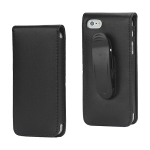 For iPhone 5 Holster Leather Case with 180 Degree Rotating Belt Clip - Black