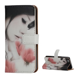 Aesthetic Beauty & Flower Card Slots Stand Leather Case for iPhone 5