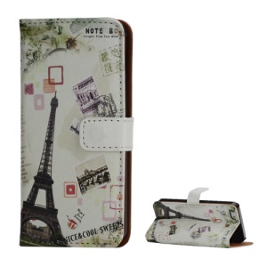 Eiffel Tower Postcard Design Card Holder Leather Stand Case for iPhone 5