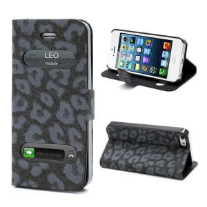 Table Talk Caller ID Leopard Leather Folio Stand Case Cover for iPhone 5 - Black