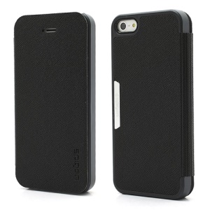 SPIGEN SGP Cross Grain Ultra Flip Slim Cover Leather Wallet Case for iPhone 5 - Black