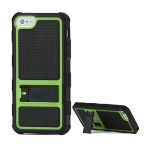 Skid Proof TPU Bumper Frame Plastic Back Cover Case with Kickstand for iPhone 5 - Black / Green