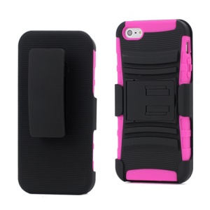 Heavy Duty Armor Hybrid Belt Clip Holster Cover Case Multi-combination Using Methods for iPhone 5 - Black / Rose