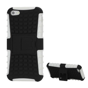 Dual-layer TPU & Plastic Skidproof Grip Combo Kickstand Case for iPhone  5 - Black / White