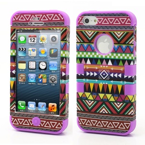 3-Piece Geometric Aztec Tribal Tribe Pattern High Impact Hybrid Case for iPhone 5 - Purple
