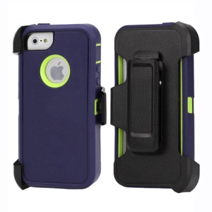 3 in 1 Defender Cover Case with Belt Clip for iPhone 5 - Black / Dark Blue / Green