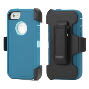 3 in 1 Defender Cover Case with Belt Clip for iPhone 5 - Black / Baby Blue / Aqua Blue