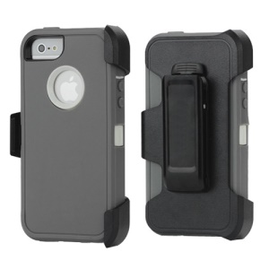 3 in 1 Defender Cover Case with Belt Clip for iPhone 5 - Black / Grey / White