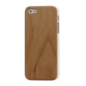 Real Genuine Cherry Wood Wooden Case Cover for iPhone 5 - White Edge