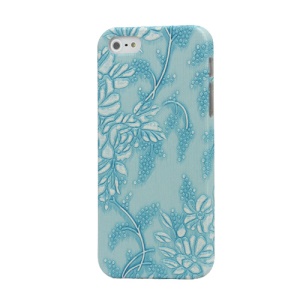 Flora Leather Coated Hard Case Cover for iPhone 5 - Blue