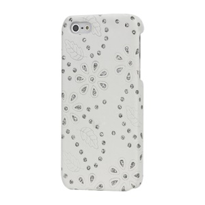 Glittery Powder Floral Leather Skin Hard Case for iPhone 5 - White