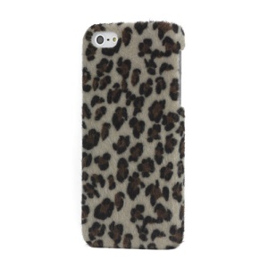 Leopard Plush Coated Hard Case for iPhone 5 - Grey