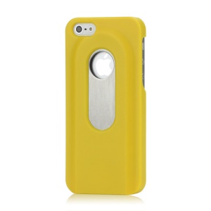Stainless Steel with Slide Out Bottle Opener Plastic Cover for iPhone 5 - Yellow