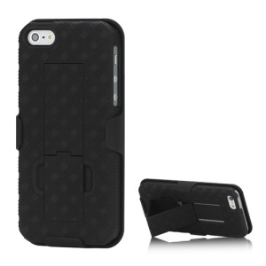 Anti-slip Grid Rbberized Slide Combo Case with Belt Clip Holster & Kickstand for iPhone 5