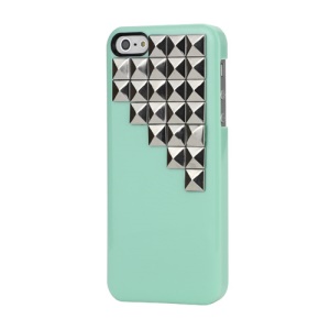 Handmade Silver Pyramid Stud Studded Hard Case Cover for iPhone 5 - Green