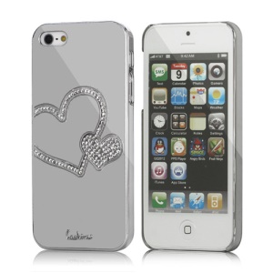 Atistic Eileen Heart Shape Shiny Diamante Hard Shell Cover for iPhone 5 - Silver