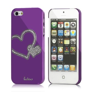 Atistic Eileen Heart Shape Shiny Diamante Hard Shell Cover for iPhone 5 - Violet Purple