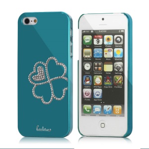 Hot Eileen Four Leaf Clover Rhinestone Hard Case for iPhone 5 - Capri Blue