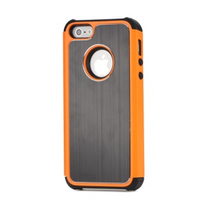 Brushed Metal Aluminium Plastic & TPU Combo Case for iPhone 5 - Black / Orange