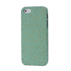 Swirl Floral Embossed Leather Coated Protective Hard Case for iPhone 5 - Golden / Cyan