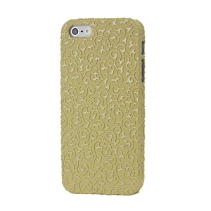 Swirl Floral Embossed Leather Coated Protective Hard Case for iPhone 5 - Yellow